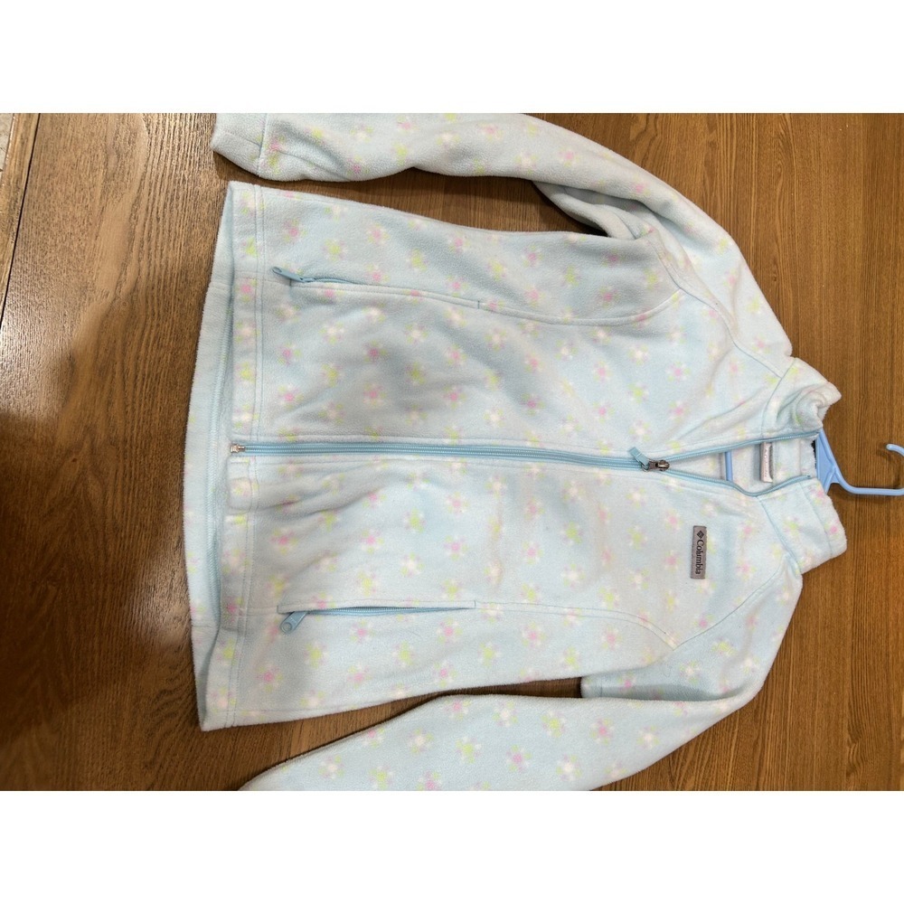 Columbia Fleece Jacket Girls L Light Blue Floral Zip Up Sportswear Kids‎